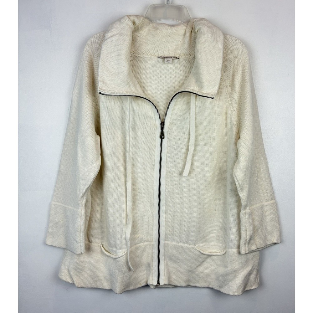 Coldwater Creek Cardigan Sweater Womens XL White Cotton Zip Capsule Layer Office